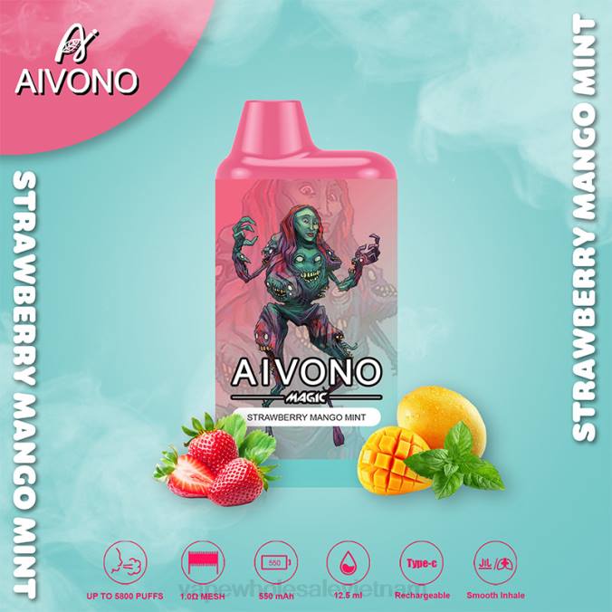 Vape Vietnam Price HH6V97 Aivono AIM MAGIC hộp thuốc lá 5800 miệng dâu xoài bạc hà