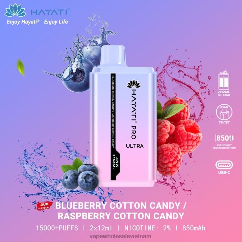 vape wholesale vietnam 0PPFD225 kẹo bông việt quất/kẹo bông mâm xôi Hayati Pro Ultra